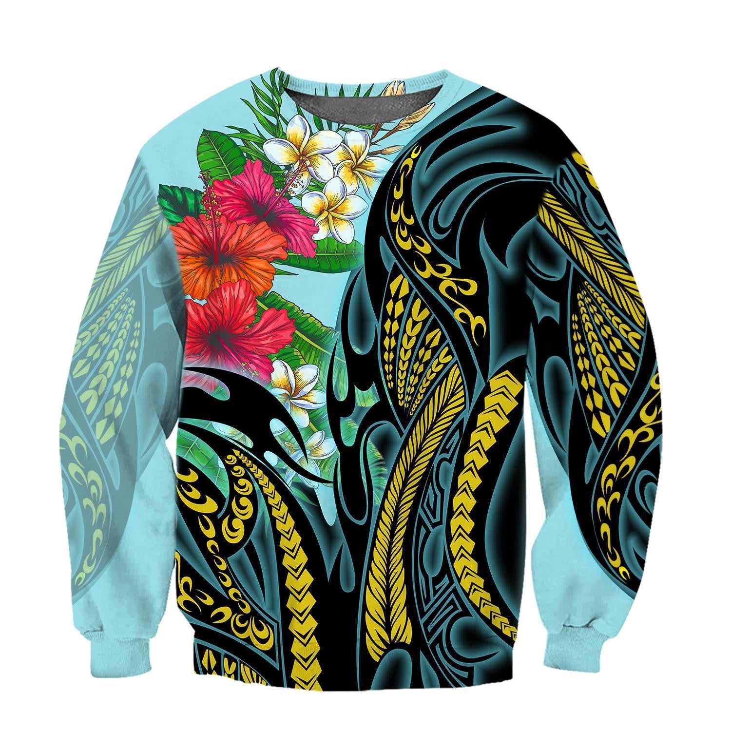 Amazing Polynesian TurquoiseGold Tribal Pattern And Hisbiscus Plumeria Hoodie For Men And Women