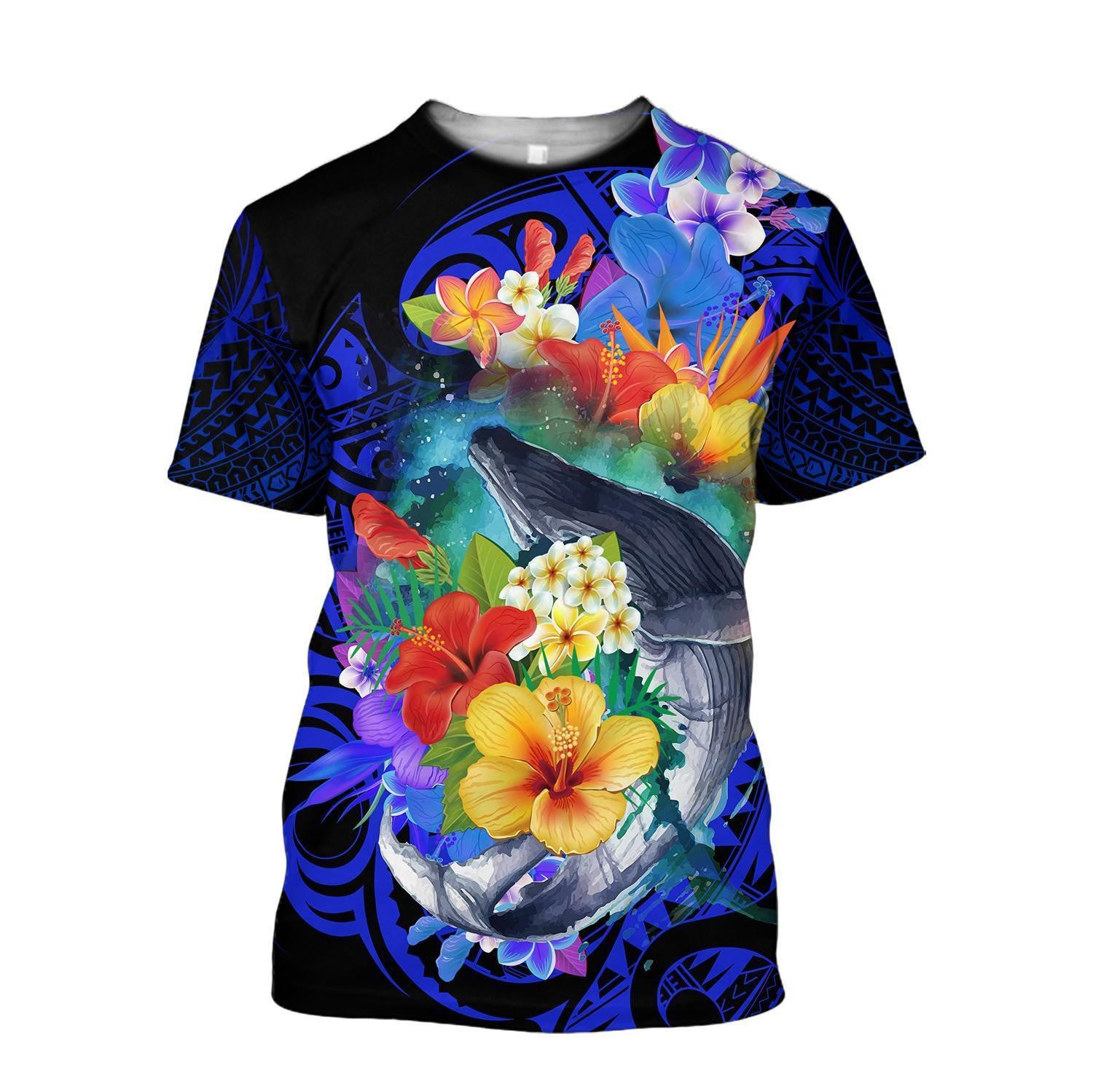 Amazing Kanaka Maoli Humpback Whale With Tropical Flowers Hoodie Tshirt For Men And Women