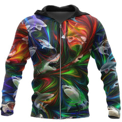 Amazing Colorful Shark Over Printed Hoodie Tshirt For Men And Women