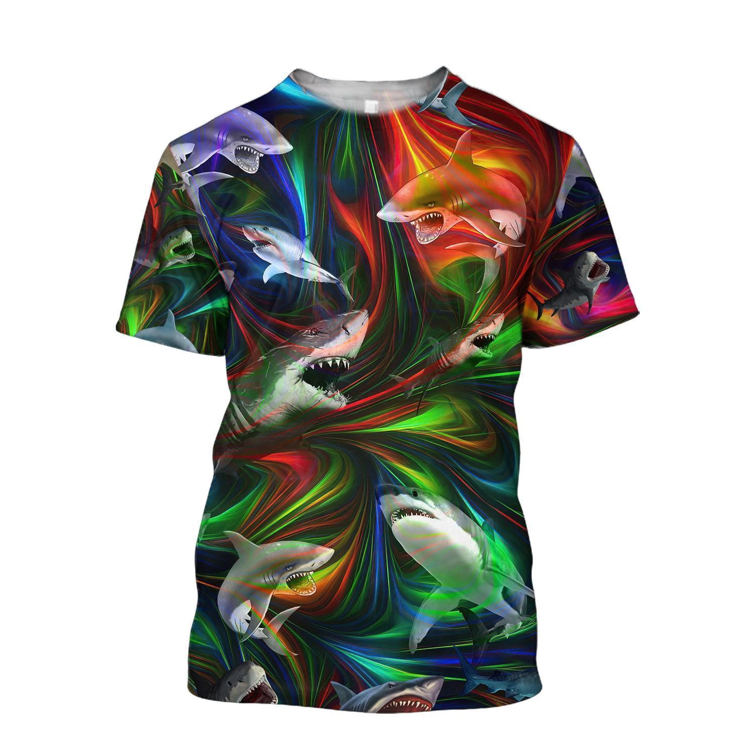 Amazing Colorful Shark Over Printed Hoodie Tshirt For Men And Women