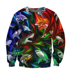 Amazing Colorful Shark Over Printed Hoodie Tshirt For Men And Women