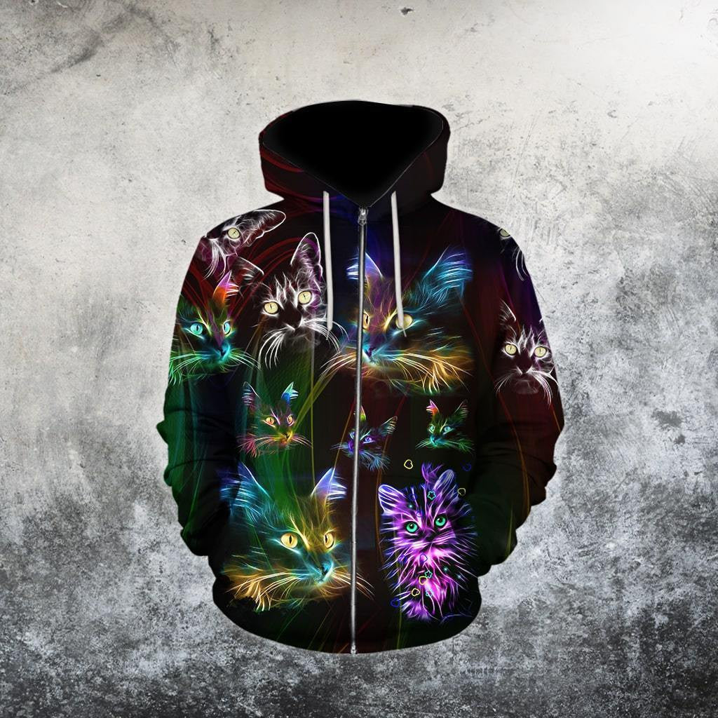 Amazing Colorful Cat Over Printed Hoodie Tshirt For Men And Women