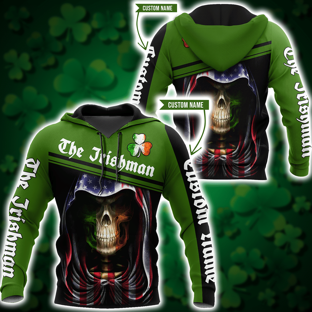 3D All Over Printed Irish Skull St Patrick Day  Unisex Shirts Custom Name XT - Amaze Style™-Apparel