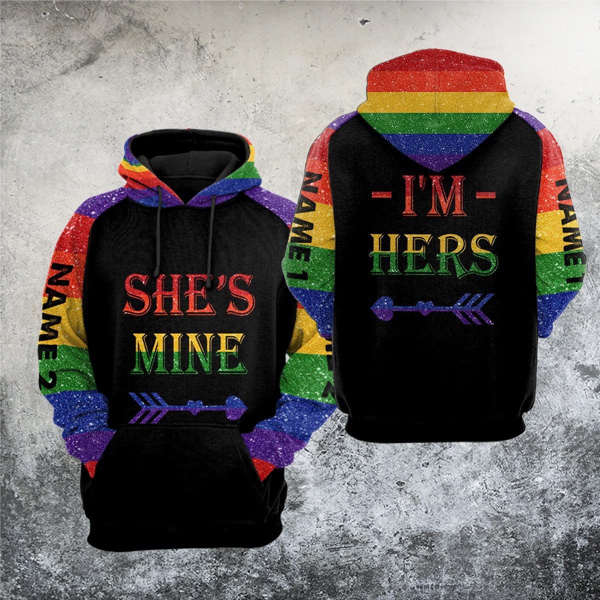 Love Gift Couple RAINBOW All Over Printed Unisex Shirts 2N Custom Name XT - Amaze Style™