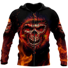 Angry Skulls On Fire Art Hoodie For Men And Women