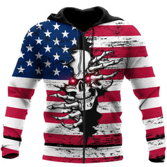 American Red Eyes Skull Hoodie For Men And Women