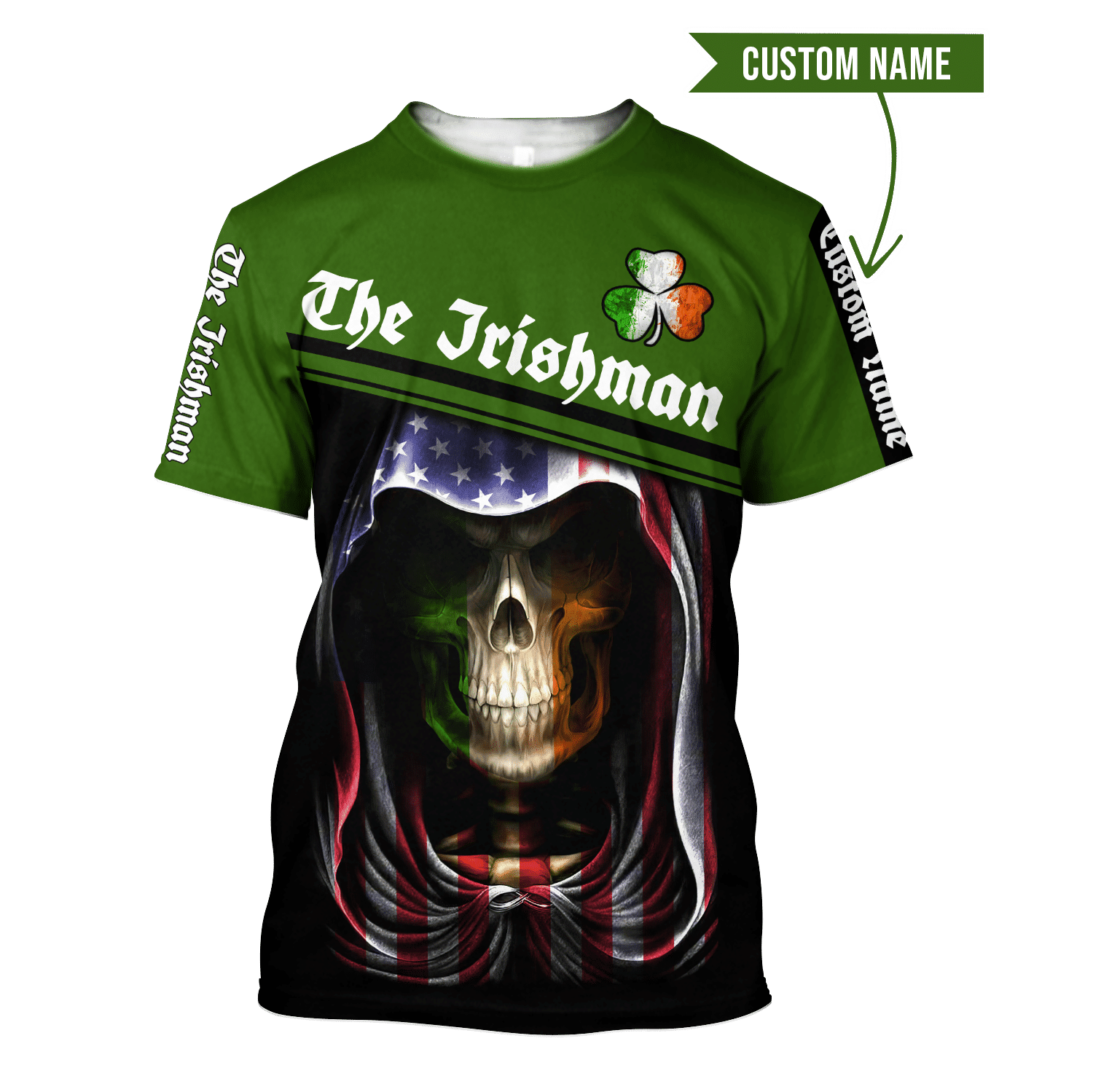 Irish Skull St Patrick Day Unisex Shirts Custom Name Hoodie 3D All Over Printed