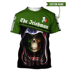 Irish Skull St Patrick Day Unisex Shirts Custom Name Hoodie 3D All Over Printed