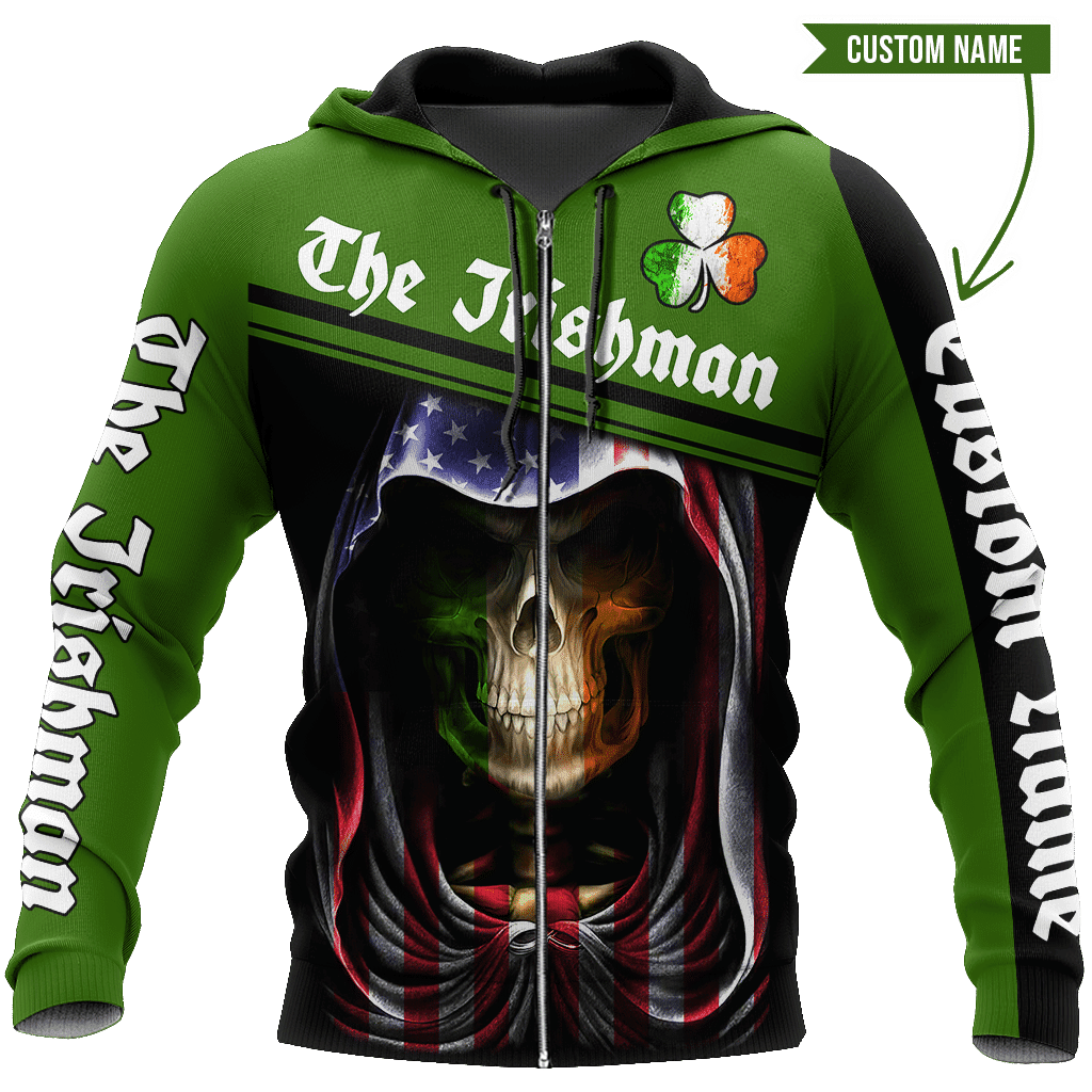 3D All Over Printed Irish Skull St Patrick Day  Unisex Shirts Custom Name XT - Amaze Style™-Apparel