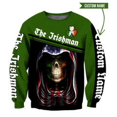 Irish Skull St Patrick Day Unisex Shirts Custom Name Hoodie 3D All Over Printed