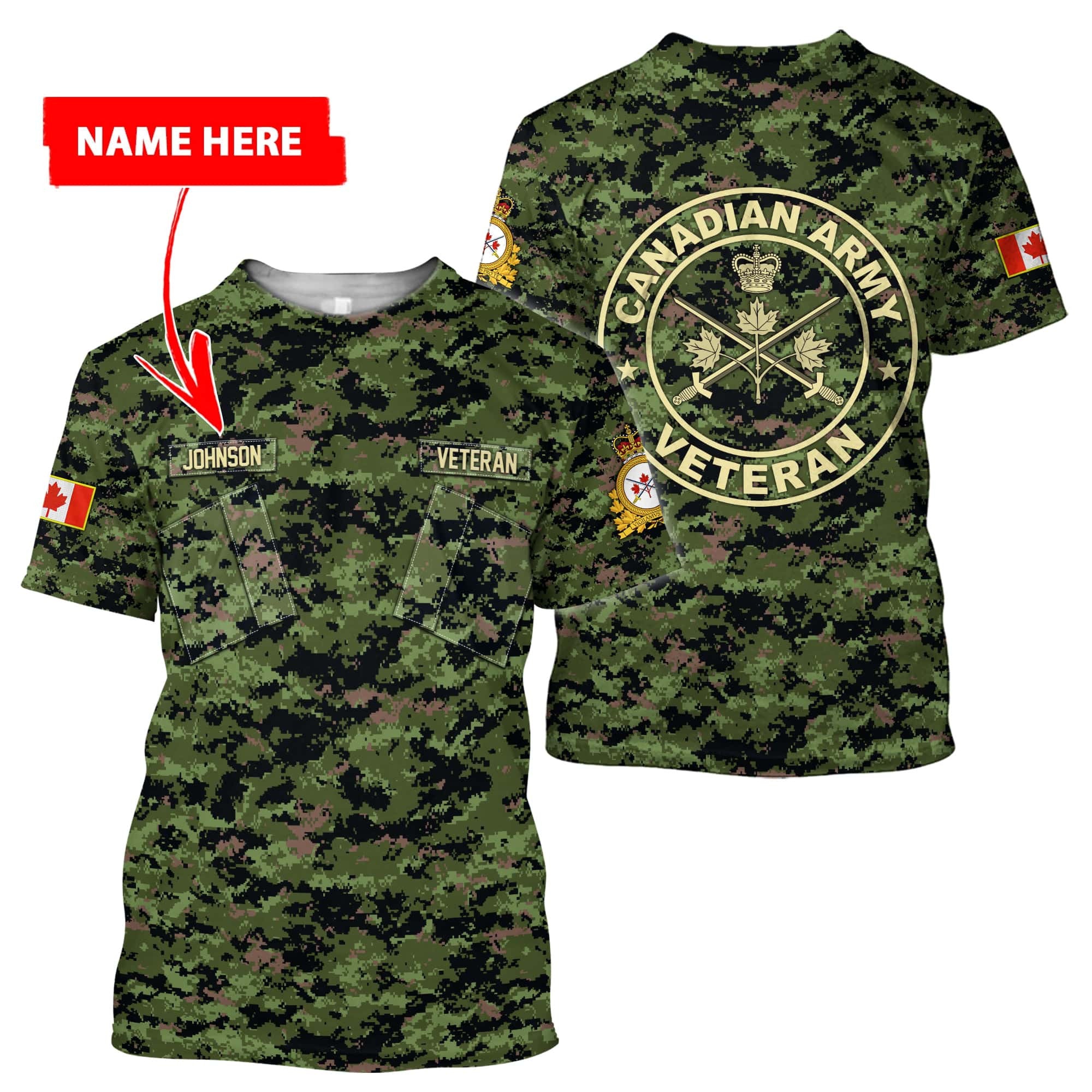 Custom Name Xt Canadian Army Veteran 3D Printed Shirts Hoodie