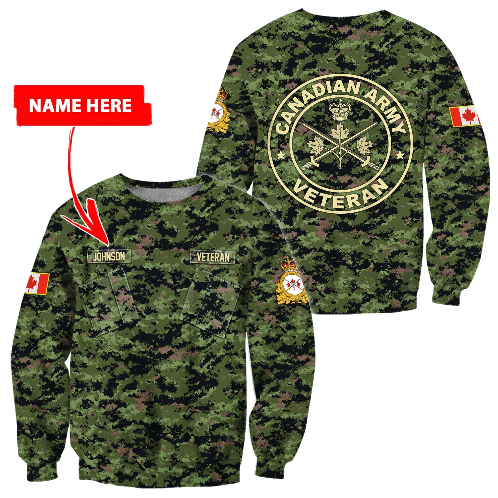 Custom Name Xt Canadian Army Veteran 3D Printed Shirts Hoodie