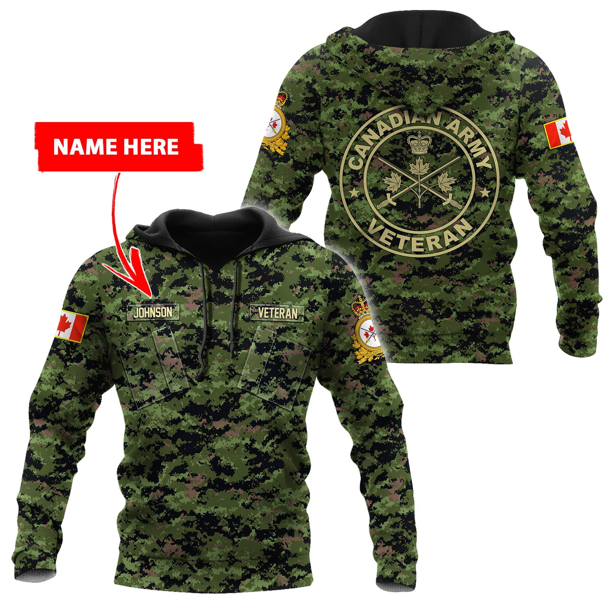 Custom Name Xt Canadian Army Veteran 3D Printed Shirts Hoodie