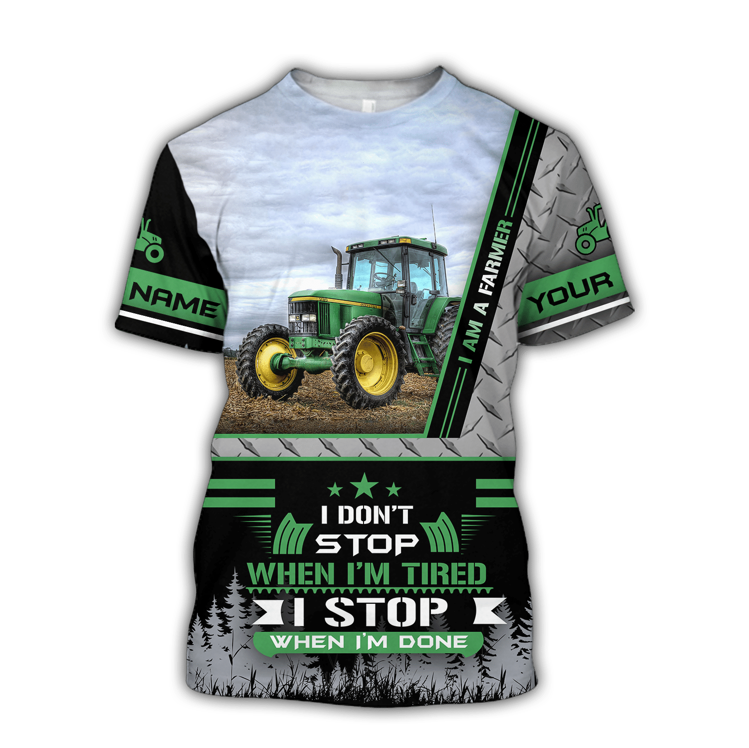 Tractor Green Unisex Shirts Custom Name Hoodie 3D All Over Printed