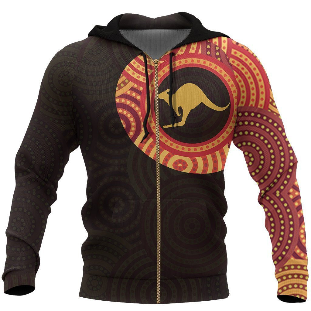 Australia In My Heart Aboriginal Tattoo Kangaroo Hoodie Yellow (No "Australia" Words On Back)