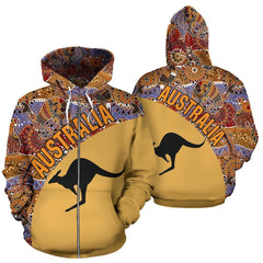 Australia Hoodie Aboriginal Wave Kangaroo 3D All Over Printed For Men Women