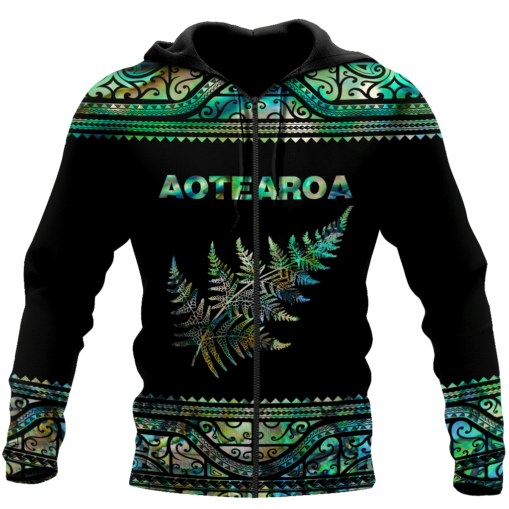 Aoteatoa New Zealand Maori Silver FernPaua Shell 3D All Over Printed Shirt And Short For Man And Women Hoodie