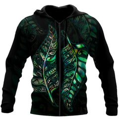 New Zealand Silver Fern Couple Paua Shell Maori Tattoo 3D All Over Printed For Men And Women Hoodie