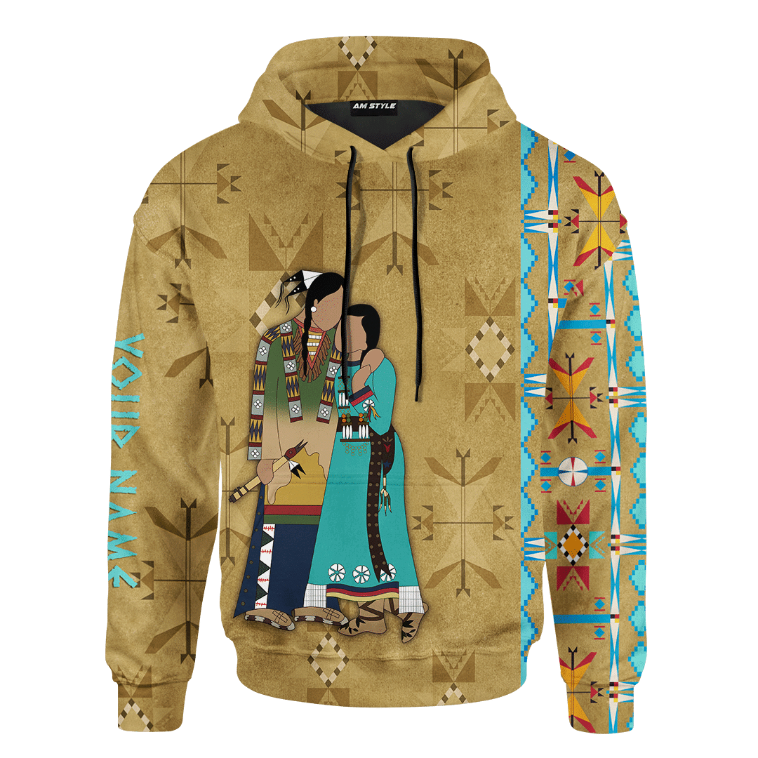 Native American Symbols Of Love Ledger Art Of A Couple In Native American Traditional Cothing Tribal Pattern Customized 3D All Over Printed Shirt Hoodie