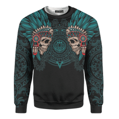 Aztec Mayan Double Warrior Skulls 3D All Over Printed Vintage hoodie