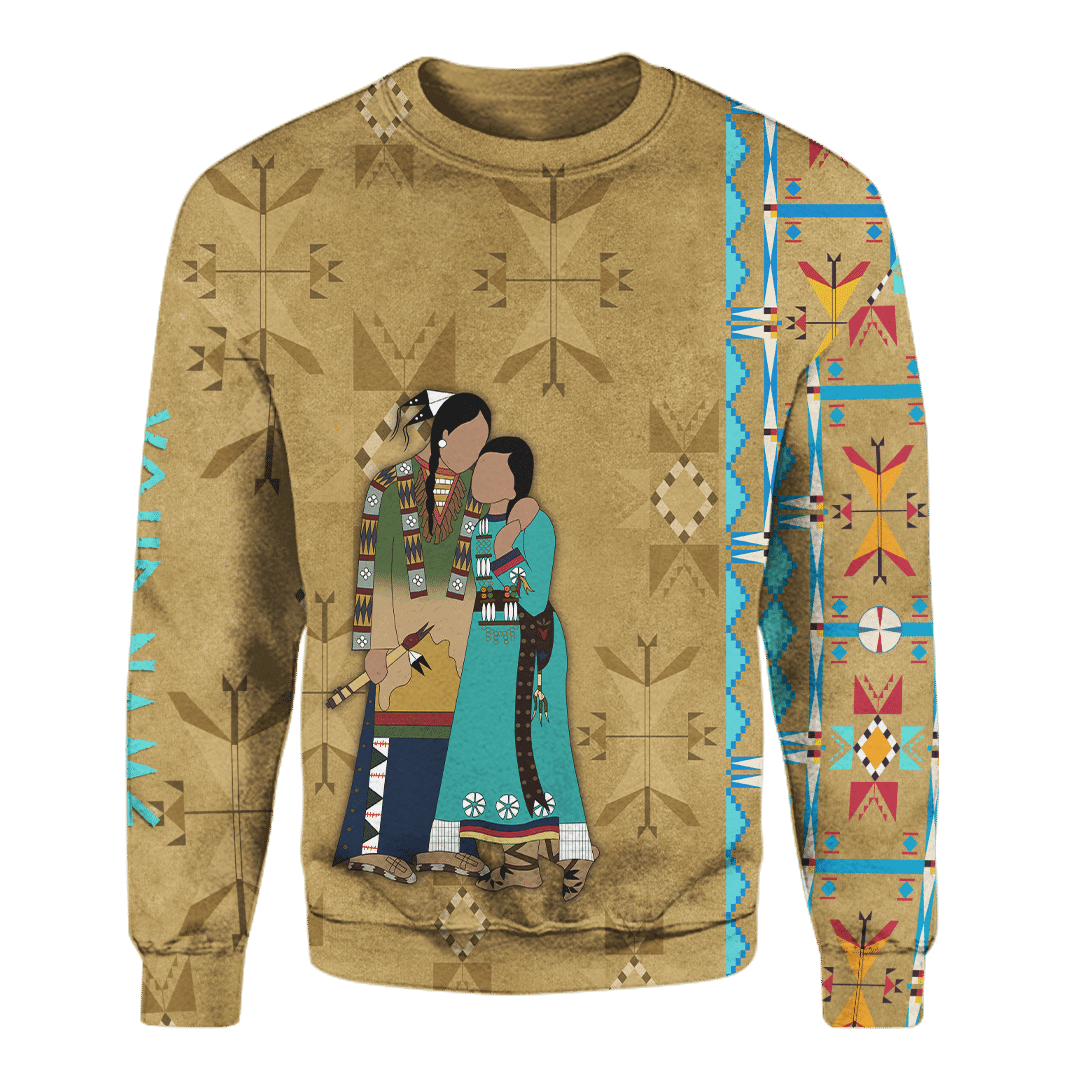 Native American Symbols Of Love Ledger Art Of A Couple In Native American Traditional Cothing Tribal Pattern Customized 3D All Over Printed Shirt Hoodie