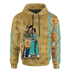 Native American Symbols Of Love Ledger Art Of A Couple In Native American Traditional Cothing Tribal Pattern Customized 3D All Over Printed Shirt Hoodie