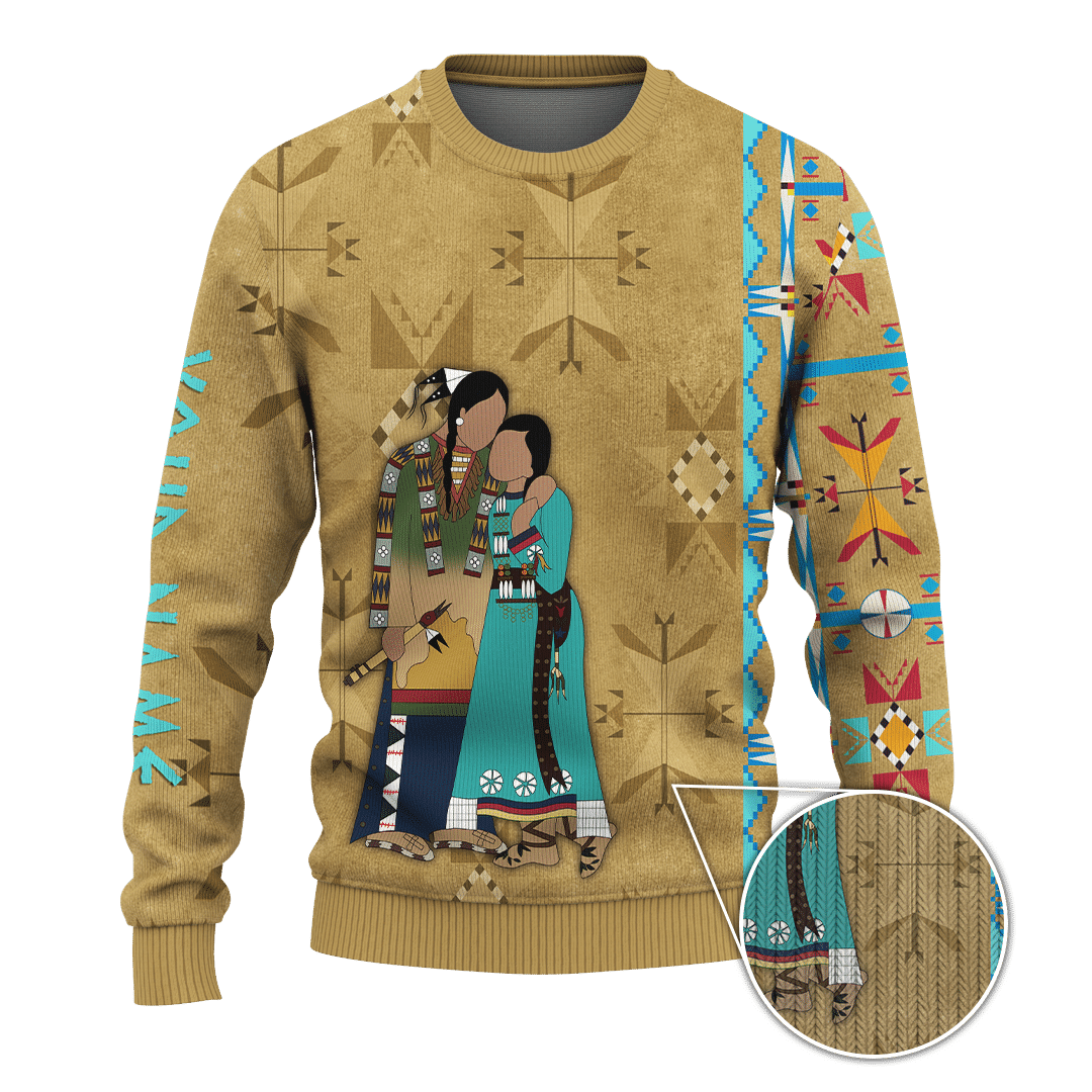 Native American Symbols Of Love Ledger Art Of A Couple In Native American Traditional Cothing Tribal Pattern Customized 3D All Over Printed Shirt Hoodie