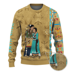 Native American Symbols Of Love Ledger Art Of A Couple In Native American Traditional Cothing Tribal Pattern Customized 3D All Over Printed Shirt Hoodie