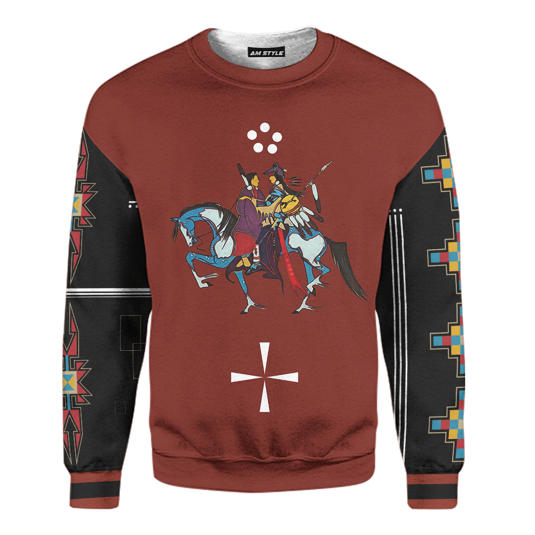 American Indian Horse Tattoo With Native American Pattern For Couple Ledger Art Customized 3D All Over Printed hoodie