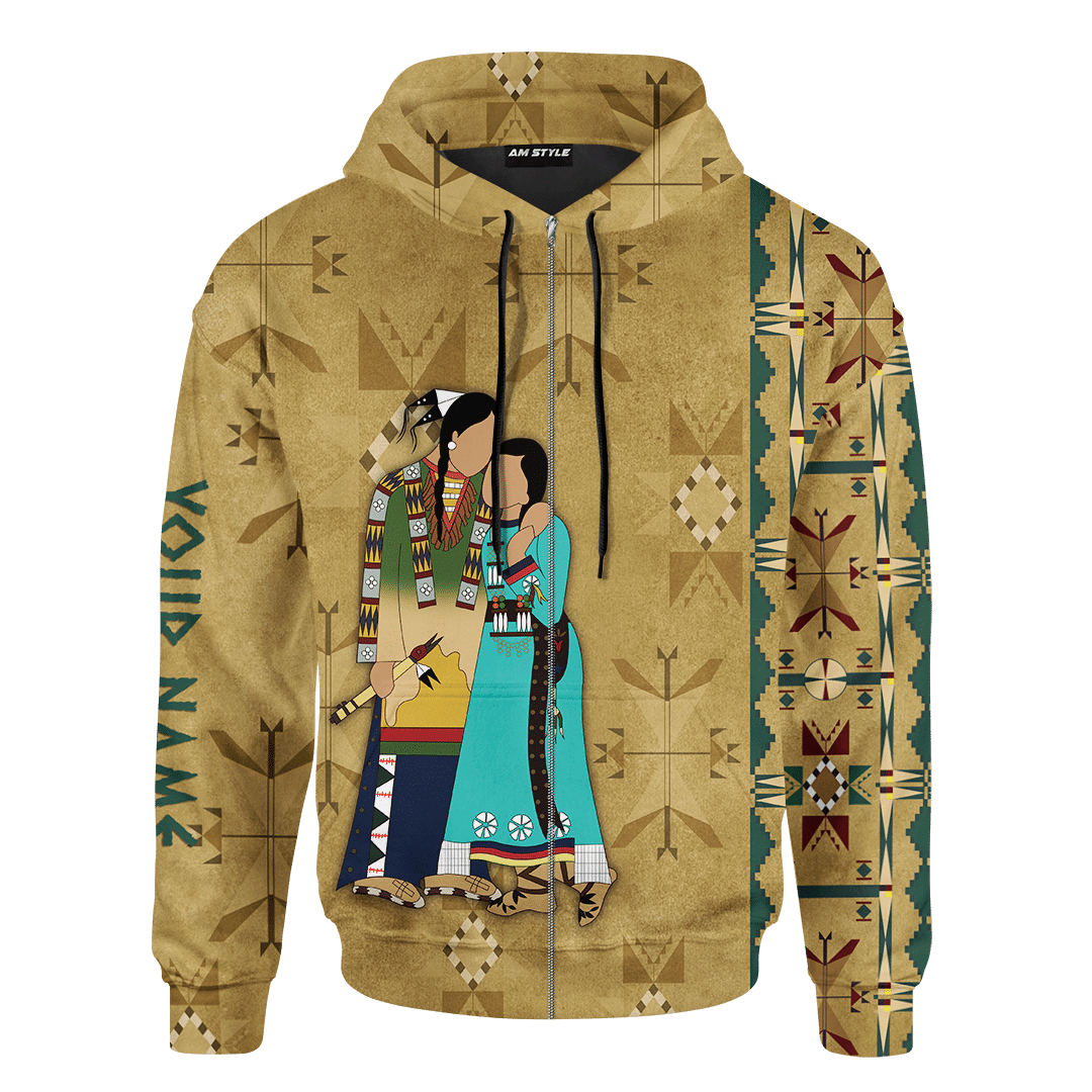 Native American Symbols Of Love Ledger Art Of A Couple In Native American Traditional Cothing Customized 3D All Over Printed hoodie