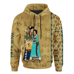 Native American Symbols Of Love Ledger Art Of A Couple In Native American Traditional Cothing Customized 3D All Over Printed hoodie