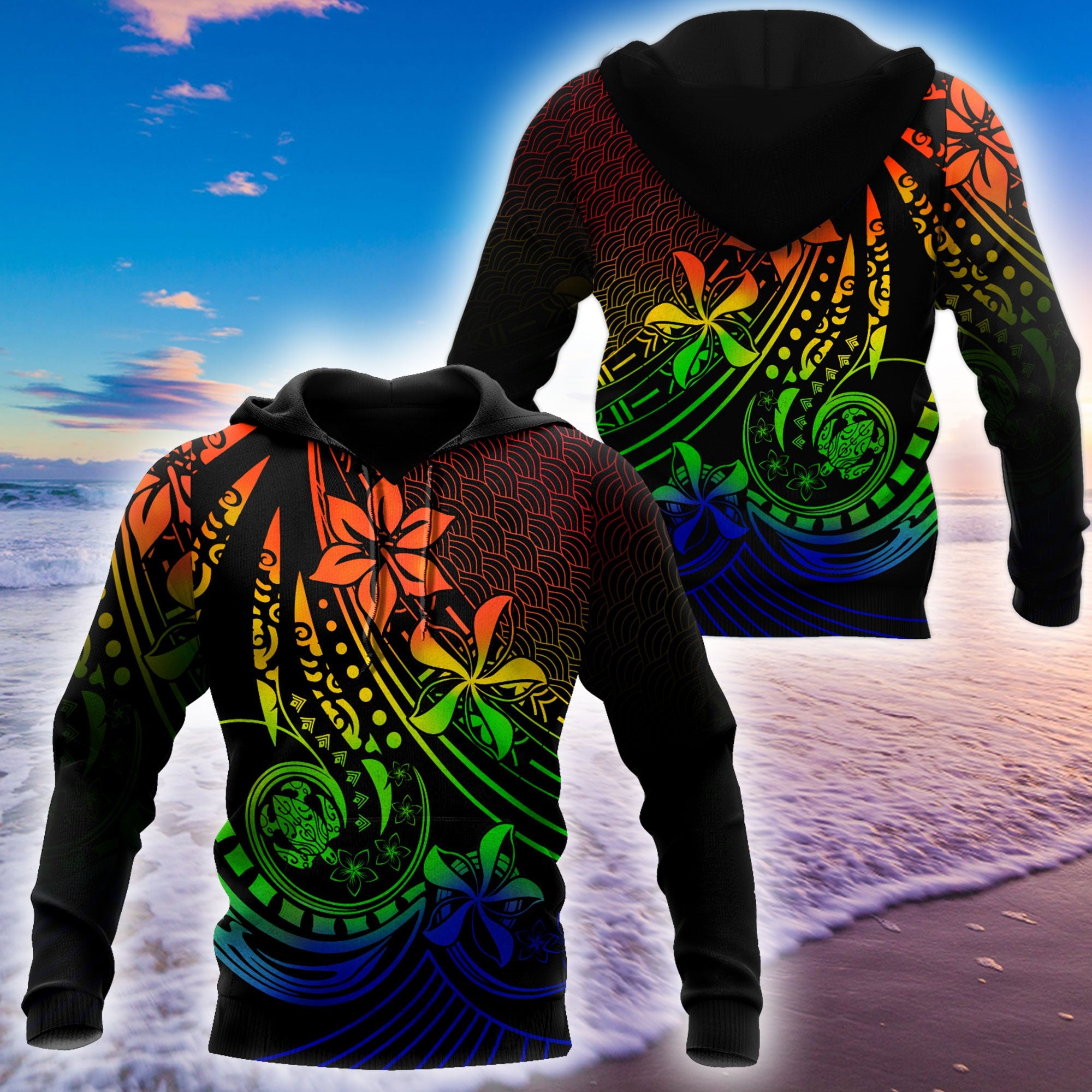 Amazing Polynesian Tattoo And Frangipani Flower Unisex Deluxe Hoodie ML