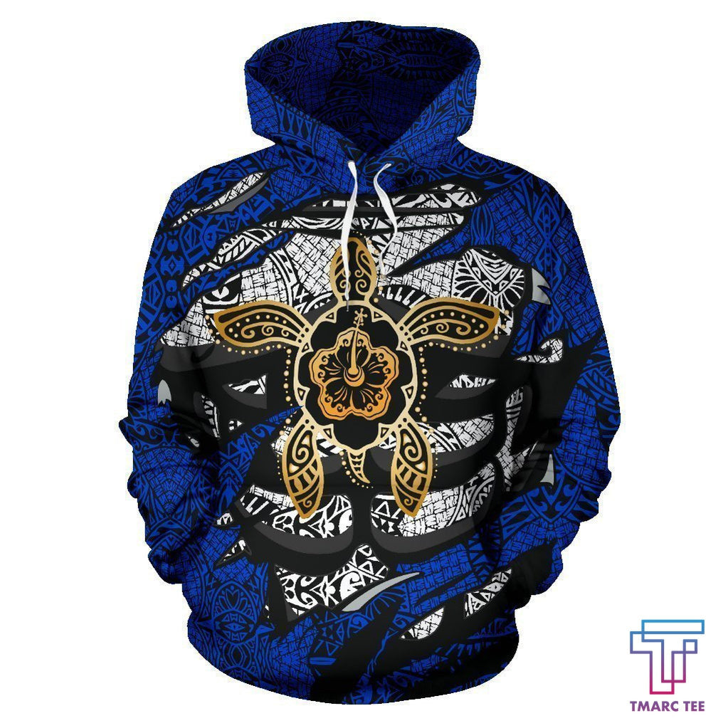 Aloha Turtle Hibiscus Polynesian Blue Hoodie