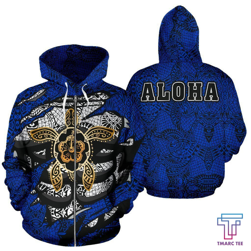 Aloha Turtle Hibiscus Polynesian Blue Hoodie