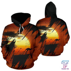 Australia Hoodie Kangaroo Sunset Painting - NNK