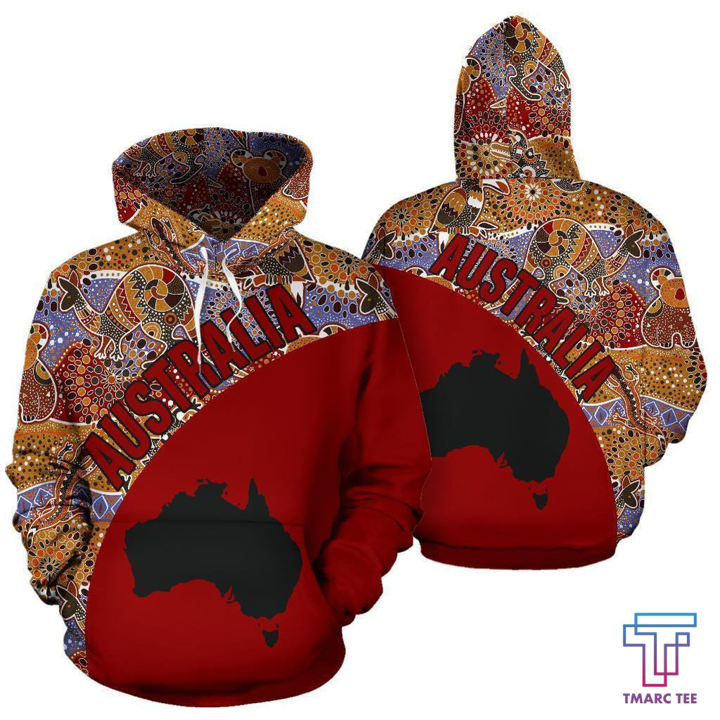 Australia Hoodie Aboriginal Kangaroo Red NNK