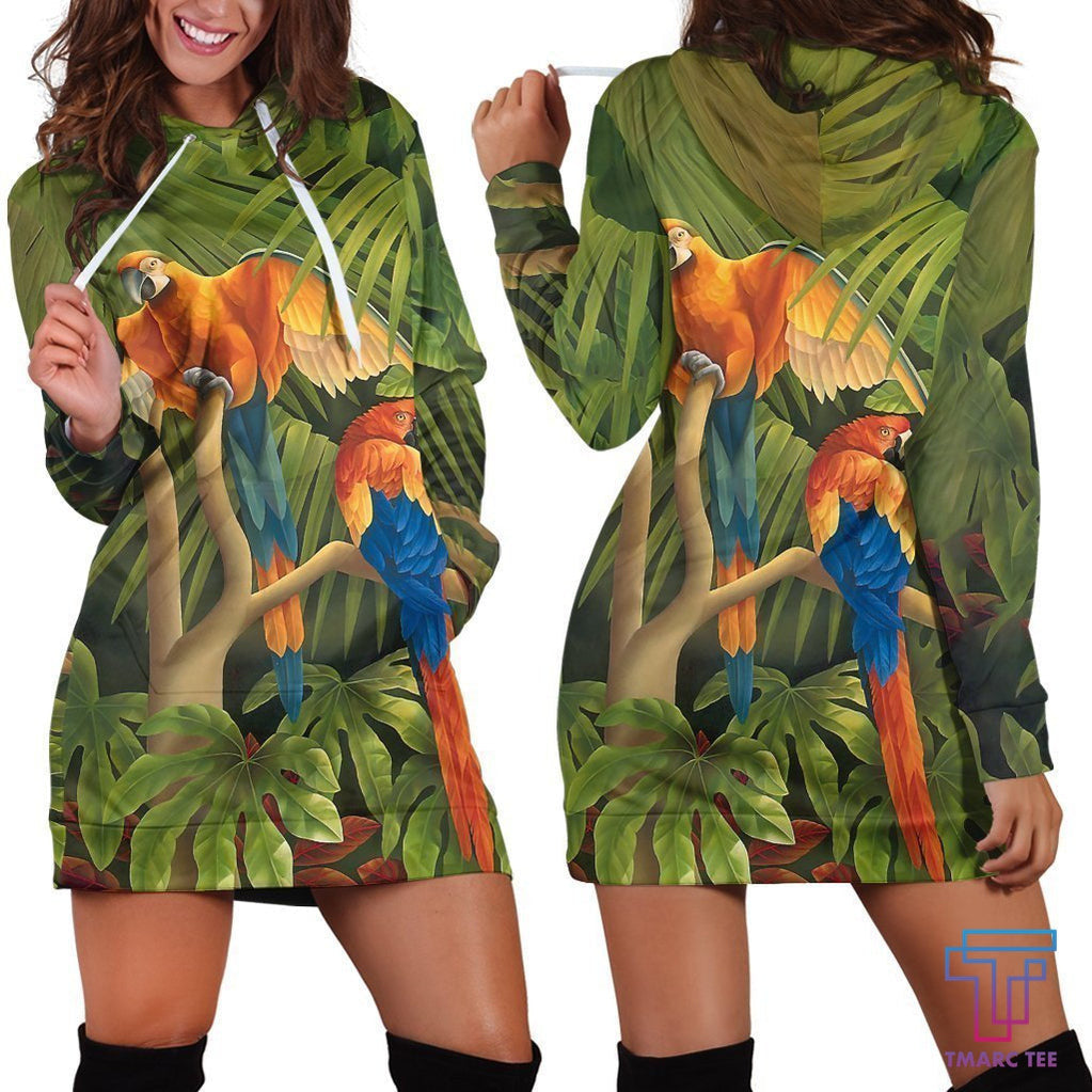 All Over Printed Parrots Hoodie Dress HB