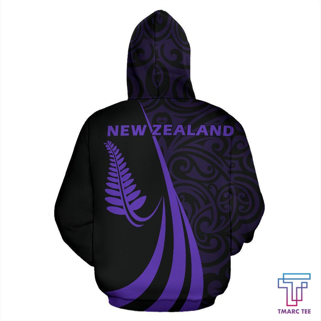 New Zealand Maori Silver Fern Zip-Up Hoodie Purple PL