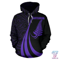 New Zealand Maori Silver Fern Zip-Up Hoodie Purple PL