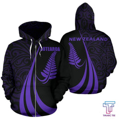 New Zealand Maori Silver Fern Zip-Up Hoodie Purple PL