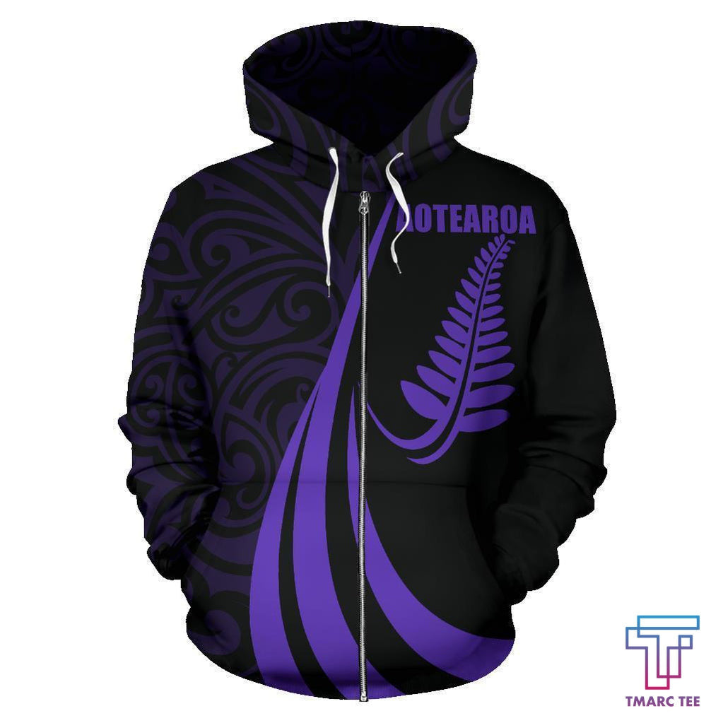 New Zealand Maori Silver Fern Zip-Up Hoodie Purple PL