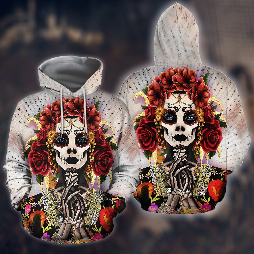 All Over Printed Day Of The Dead Catrina Hoodie -MEI