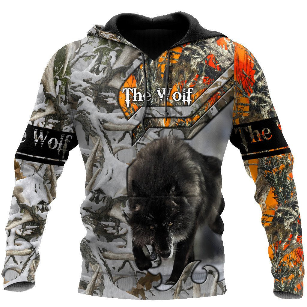 Black Wolf Camo All Over Printed Unisex Hoodie ML