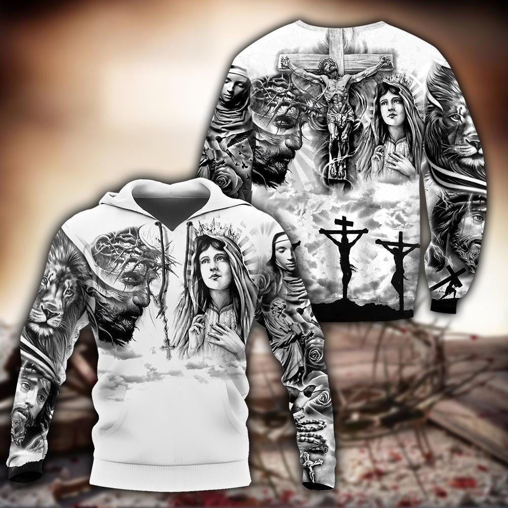 Jesus Christ and Maria Tattoo Printed Hoodie, T-Shirt for Men and Women