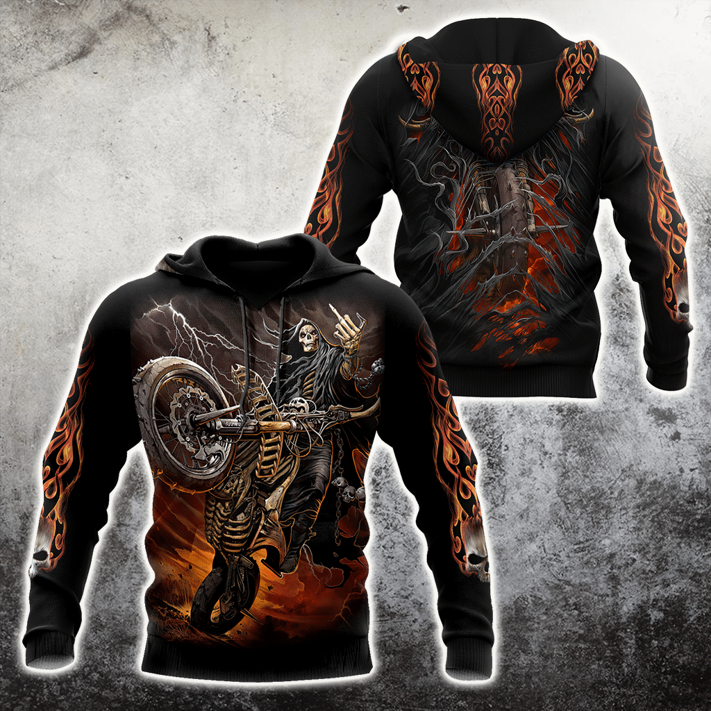 Fire Biker Skull Hoodie For Men And Women TNA