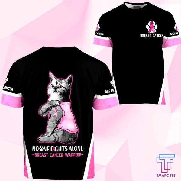 D Breast Cancer Cat No One Fight Alone Hoodie T-Shirt Sweatshirt SU