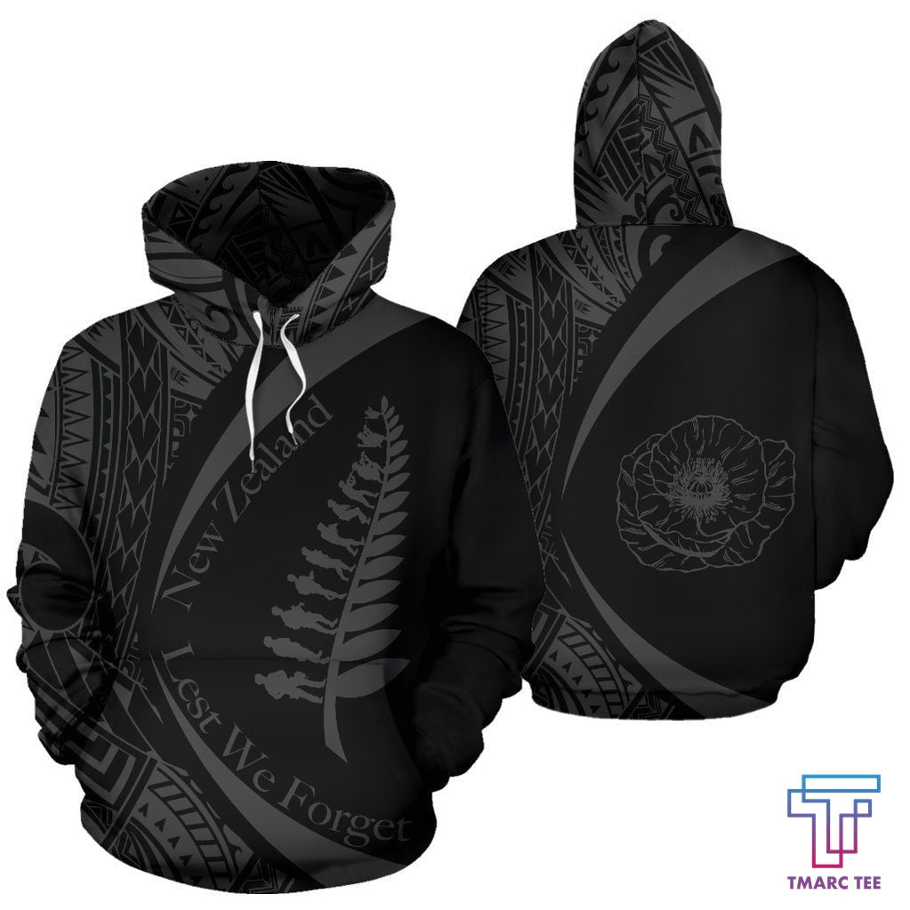 New Zealand Lest We Forget Maori Hoodie Circle Style - Grey J