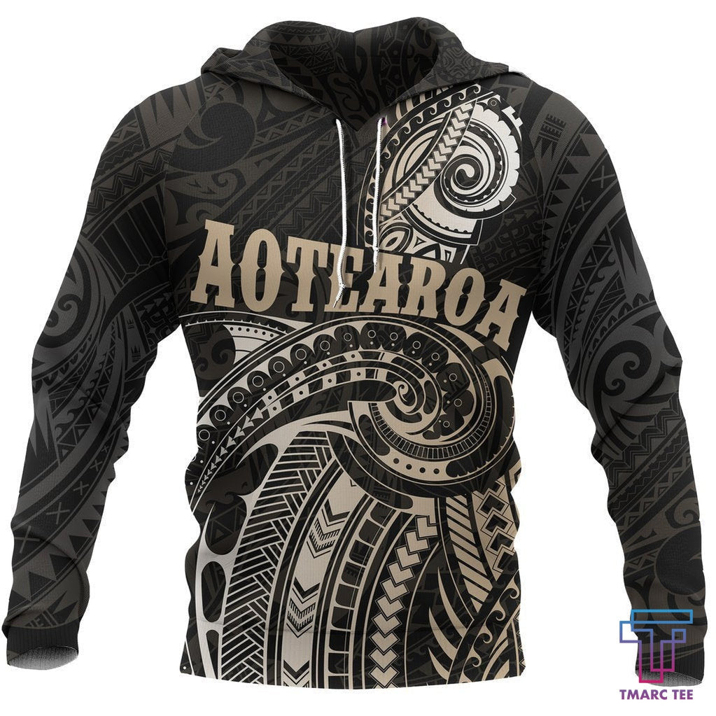 Maori Tattoo with Map New Zealand All Over Hoodie PL