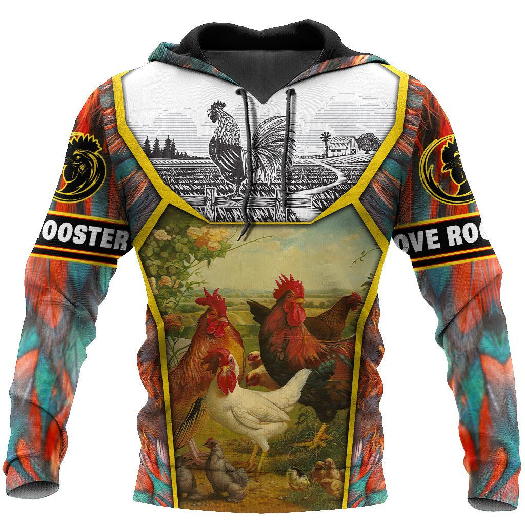 Rooster Floral All Over Printed Unisex Deluxe Hoodie ML