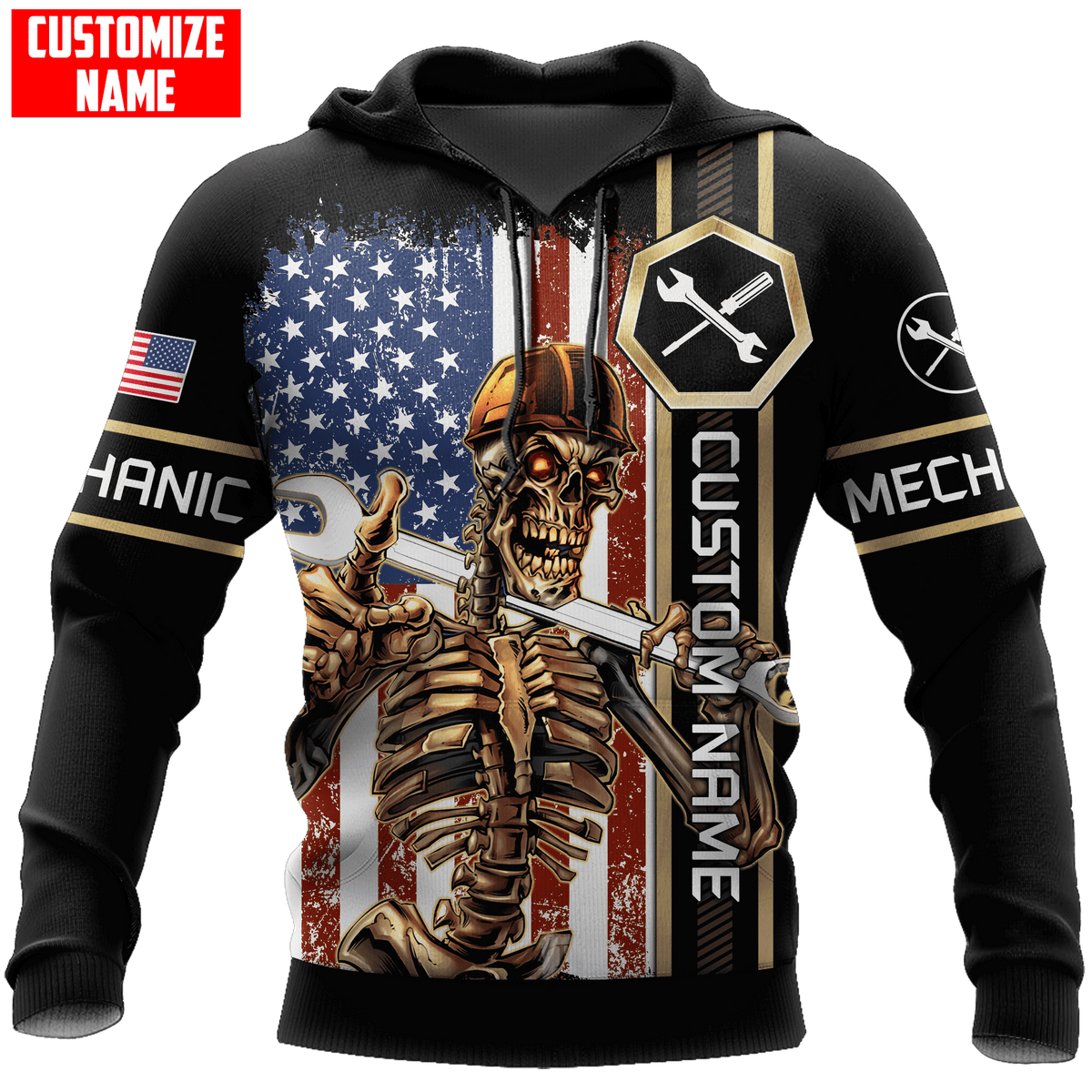 Personalized Name American Mechanic Skull Unisex Shirts